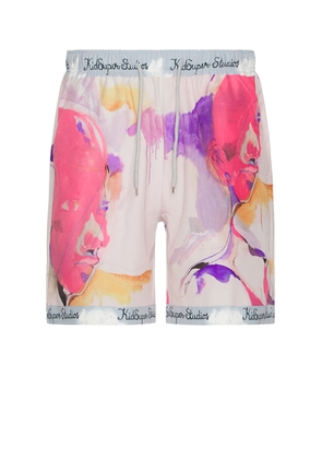 KidSuper Printed Shorts in White & Multi - Lavender. Size M (also in S).