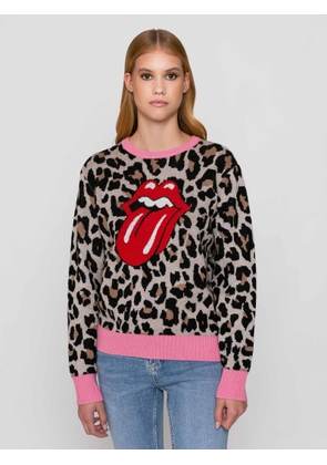 Mc2 Saint Barth Woman Brushed Sweater With Animalier Print The Rolling Stones® Special Edition