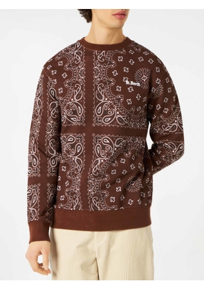 Mc2 Saint Barth Man Crewneck Sweatshirt With Brown Bandanna Print