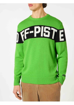Mc2 Saint Barth Man Fluo Green Sweater With Off-Piste Lettering