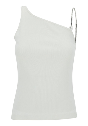 Givenchy White One-Shoulder Top With 4G Chain In Stretch Cotton Woman