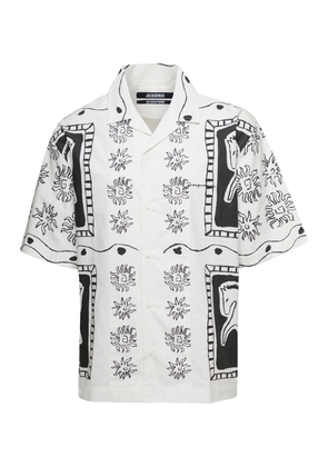 Jacquemus White La Chemise Jean Shirt With Abstract Print In Cotton Man