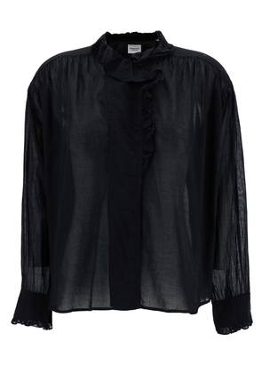 Marant Étoile Relaxed Black Blouse With Volant In Semi-Sheer Cotton Woman