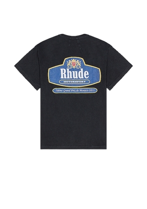 Rhude Racing Crest Tee in Black. Size M, S, XL/1X.