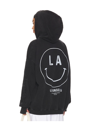 The Laundry Room Los Angeles Smiley Hideout Hoodie in Charcoal. Size M, S, XL, XS.