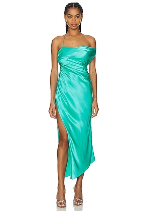 The Sei Asymmetrical Bardot Dress in Teal. Size 0, 4, 6, 8.