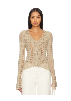 WeWoreWhat Ruffle Sweater in Taupe. Size M, S, XL, XS, XXS.