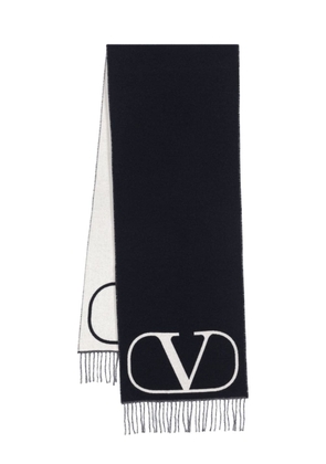 Valentino Garavani logo-jacquard fringed scarf - Blue