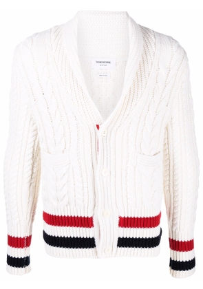 Thom Browne RWB-stripe cable-knit cardigan - White
