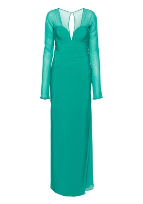Genny dart-detailing long-sleeves gown - Green