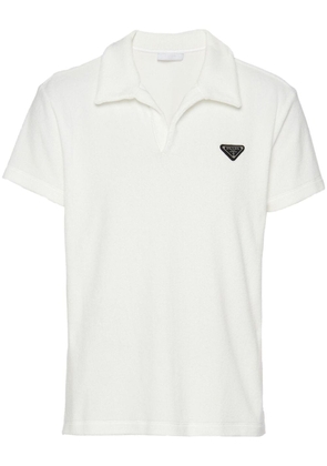 Prada logo-plaque terry-cloth polo shirt - White