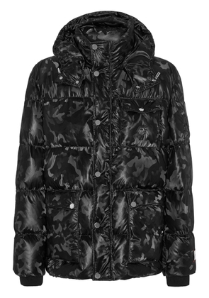 Philipp Plein camouflage-print hooded puffer jacket - Black