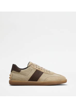 Tod's - Tabs Sneakers in Fabric e Suede, BROWN,BEIGE, 10 - Shoes