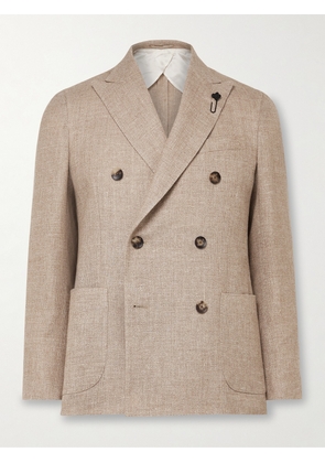 Lardini - Unstructured Double-Breasted Linen and Wool-Blend Suit Jacket - Men - Neutrals - IT 46
