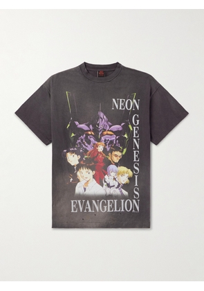 SAINT Mxxxxxx - Evangelion Distressed Printed Cotton-Jersey T-Shirt - Men - Black - S