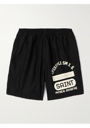 SAINT Mxxxxxx - Straight-Leg Logo-Print Cotton-Jersey Shorts - Men - Black - S