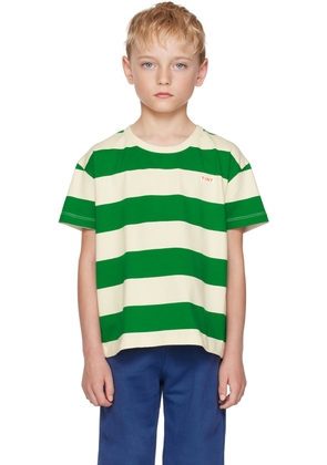TINYCOTTONS Kids Green & Off-White Stripes T-Shirt
