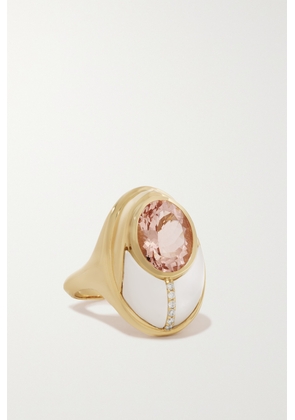 Mason and Books - Love Bugs 14-karat Gold, Morganite And Mother-of-pearl Ring - 6