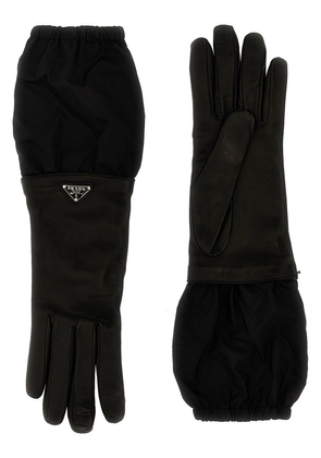 Prada Enamel-Logo Panelled Gloves
