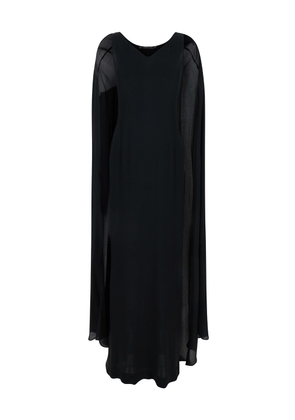 Federica Tosi Black Semi-Transparent Crew Neck Long Dress In Silk Blend Woman