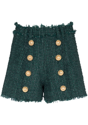 Balmain button-detail tweed shorts - Green
