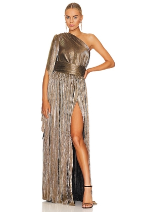 Bronx and Banco Florence One Shoulder Gown in Metallic Gold. Size S, XS.
