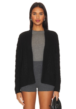 Autumn Cashmere Laced Cable Open Cardigan in Black. Size XL.