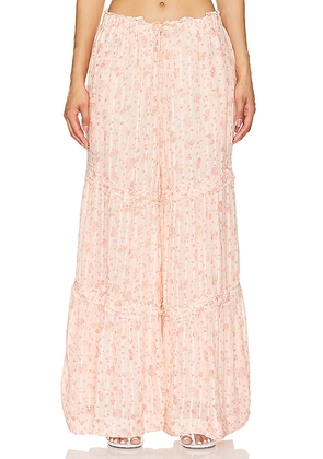 Free People Emmaline Tiered Pull On Pant In Peach Combo in Peach. Size S, XS.