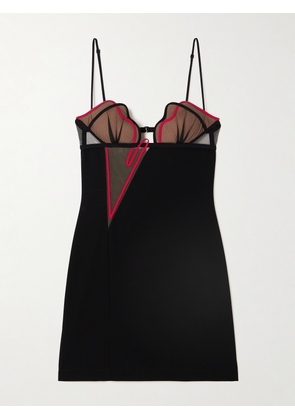 Nensi Dojaka - Heartbeat Appliquéd Tulle-trimmed Crepe Mini Dress - Black - xx small,x small,small,medium,large