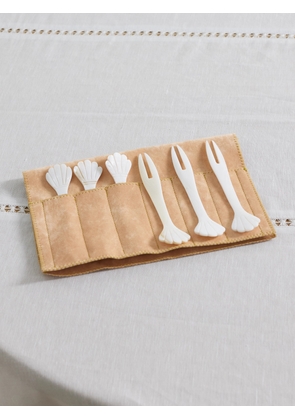 Gohar World - Set Of Six Mother-of-pearl Seafood Picks - Off-white - One size