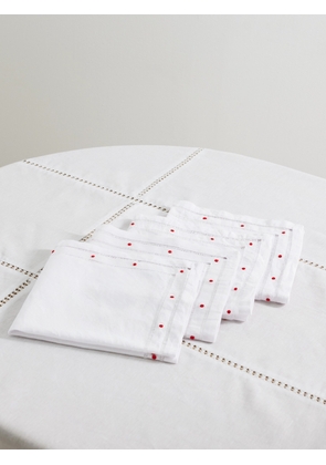 Gohar World - Set Of Four Embroidered Linen And Cotton-blend Napkins - One size