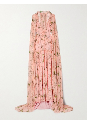 Carolina Herrera - Cape-effect Ruffled Floral-print Silk-crepe Gown - Pink - US2,US4,US6,US8,US10