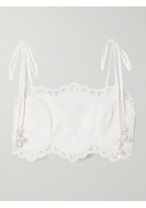 Zimmermann - Ottie Bead-embellished Cropped Cotton Guipure Lace Top - Ivory - 00,0,1,2,3,4