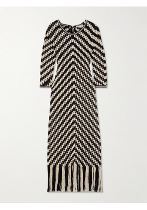 Zimmermann - Halliday Fringed Crocheted Cotton Midi Dress - Black - 00,0,1,2,3,4