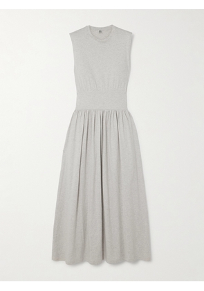 TOTEME - Pleated Organic Cotton-jersey Midi Dress - Gray - xx small,x small,small,medium,large,x large