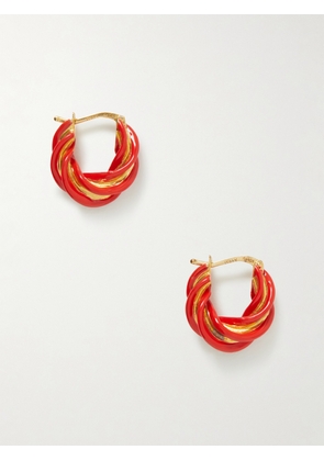 Bottega Veneta - Pillar Gold-plated Silver And Enamel Hoop Earrings - Red - One size