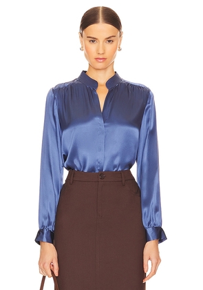 L'AGENCE Bianca Band Collar Blouse in Blue. Size M, XS.