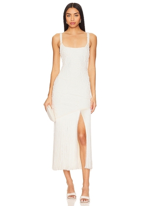 PatBO Fringe Midi Dress in White. Size 0, 6, 8.