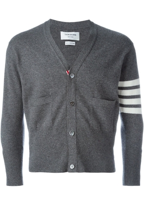 Thom Browne Short V-Neck Cardigan With 4-Bar Stripe In Medium Grey Cashmere