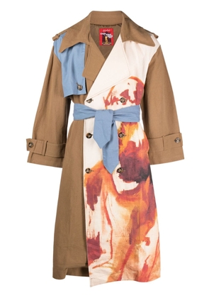 KidSuper painterly-print belted canvas trench coat - Neutrals