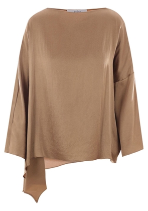Dusan asymmetric drop-shoulder silk blouse - Brown