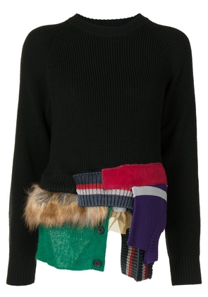Kolor layered-patchwork ribbed knit jumper - Black