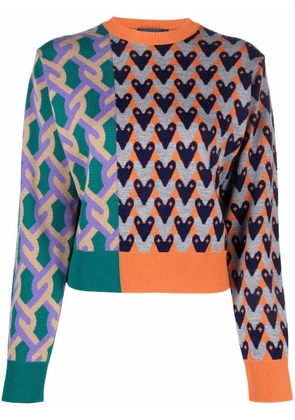 Kolor mixed-pattern wool-knit jumper - Orange