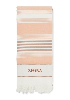 Zegna logo-embroidered cotton beach towel - Orange
