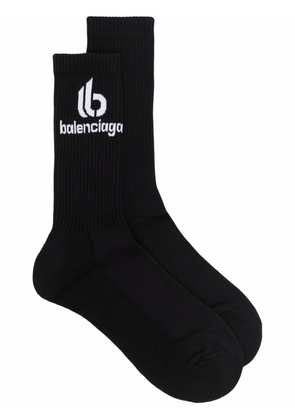 Balenciaga logo-print ribbed socks - Black