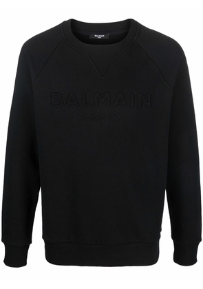 Balmain debossed-logo cotton jumper - Black