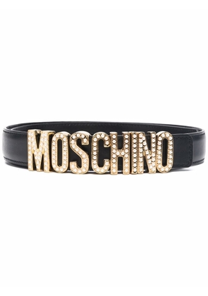 Moschino pearl logo plaque belt - Black