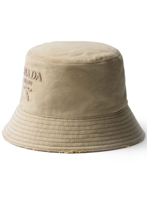 Prada logo-embroidered cotton bucket hat - Neutrals