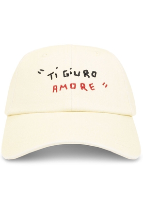 SAMSOE SAMSOE slogan-embroidered denim hat - Yellow