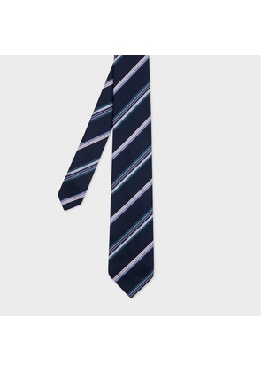 Paul Smith Navy Silk Multi Colour Stripe Tie Blue